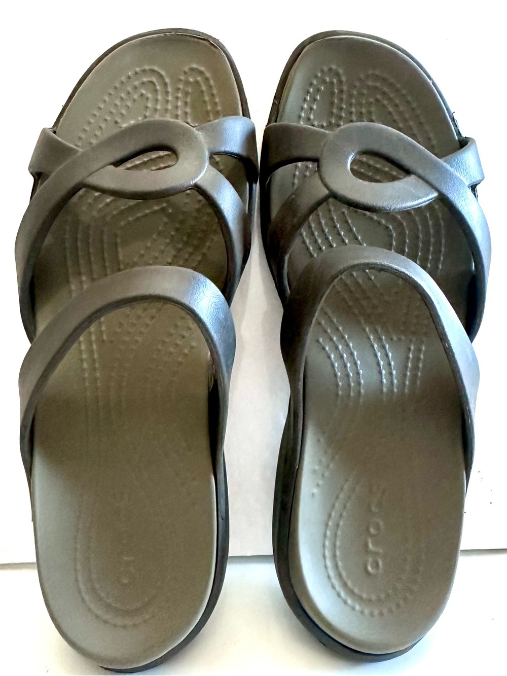 CROCS Olive Green Strappy Slide Sandals